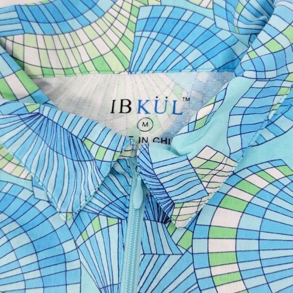 IBKUL Pullover Top Womens Medium Quarter Zip Blue Seashells Long Sleeve Pullover - Picture 4 of 4